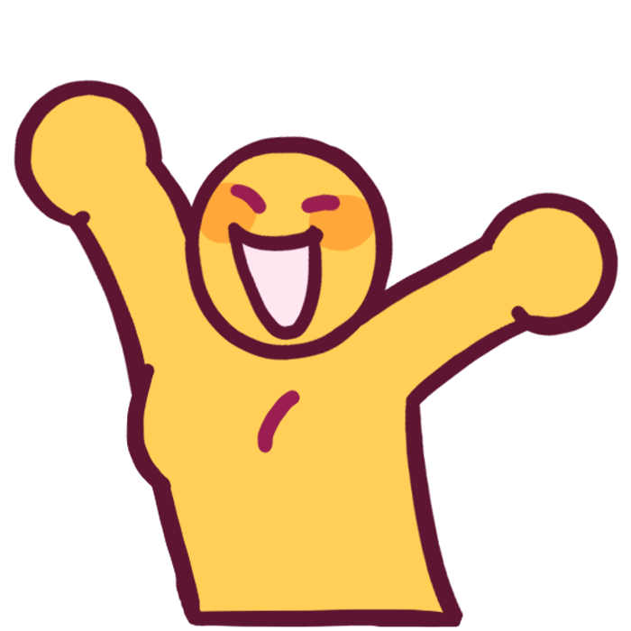 an emoji yellow figure cheering with their arms up. they have breasts